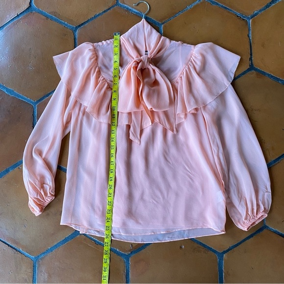 J. Crew Collection Small S Romance Pink Tie Neck 100% silk Chiffon Top Coquette - Picture 9 of 10